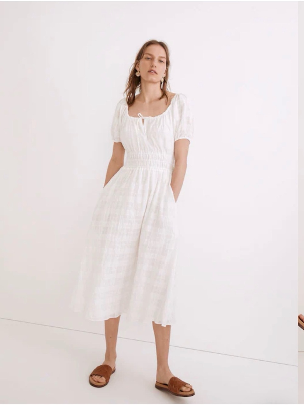 Madewell Sophia Midi Dress In Seersucker Check